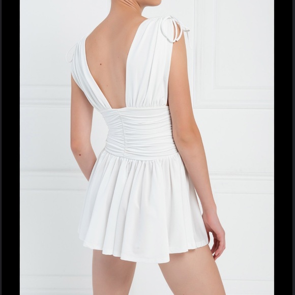 Cider White Satin Ruched Mini Dress - Picture 4 of 13